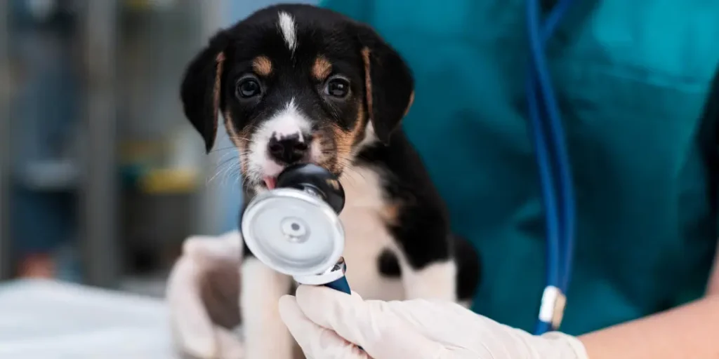 Close up on veterinarian taking care of dog