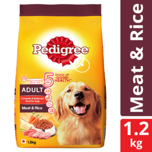 image displays the product- Pedigree Adult Dry Dog Food - Meat & Rice 1.2 KG
