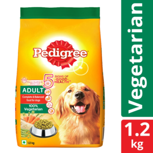 image displays the product Pedigree Adult Dog Food - Vegetarian 1.2 KG and 3 KG Pack