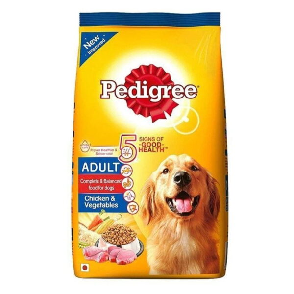 Image displays the product -Pedigree Adult Dry Dog Food - Chicken & Vegetables 400 G, 1.2 Kg, 3 Kg, 10 Kg, and 15 Kg