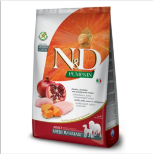 Image displays the product- Farmina N&D Pumpkin Adult Medium & Maxi - Chicken & Pomegranate Dry Dog Food