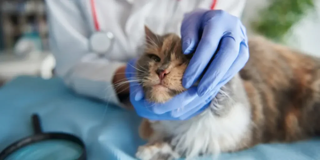 vet is treating a cat