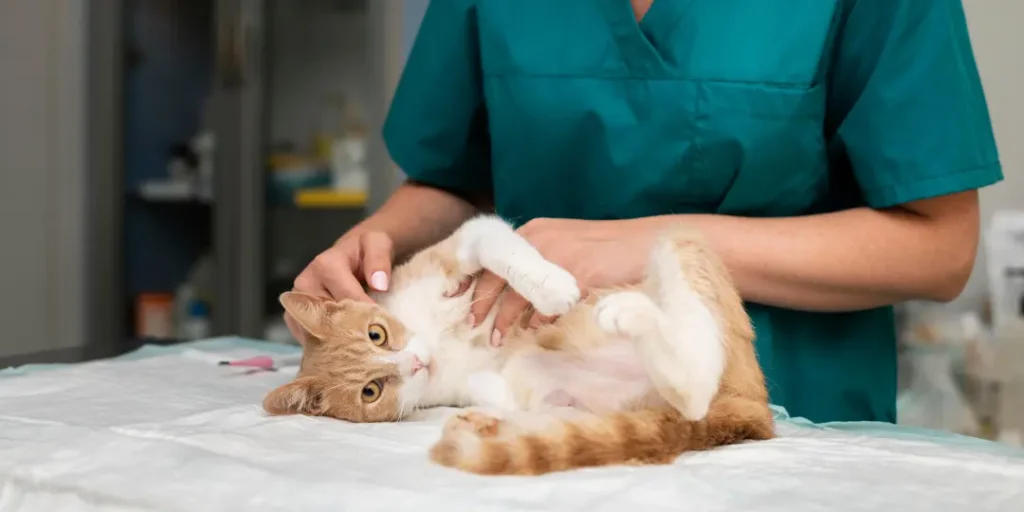 A vet is treating a cat for diabetes