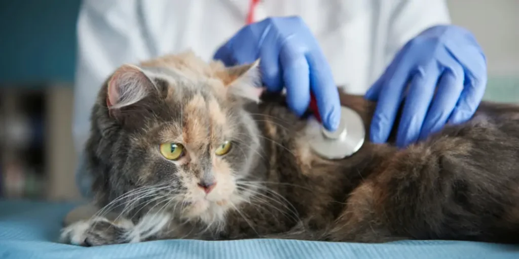 Doctor testing cat with a stethoscope